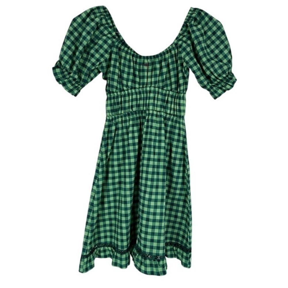 Ghanda XS Green Gingham Puff Sleeve Dress Cottagecore Picnic NWT